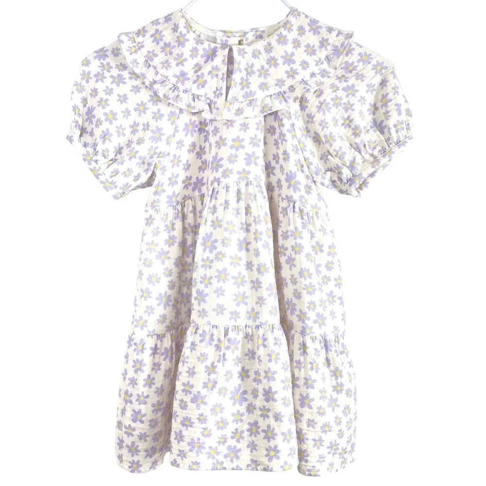 ZARA Floral Daisy Print Dress in White with Purple 2-3 Years New with Tags